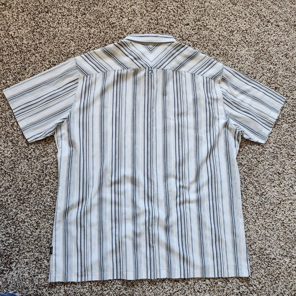 Kuhl Button Up‎ Shirt Mens XL Grey/Blue Stripe Short Sleeve Organic Cotton Blend - Picture 2 of 6